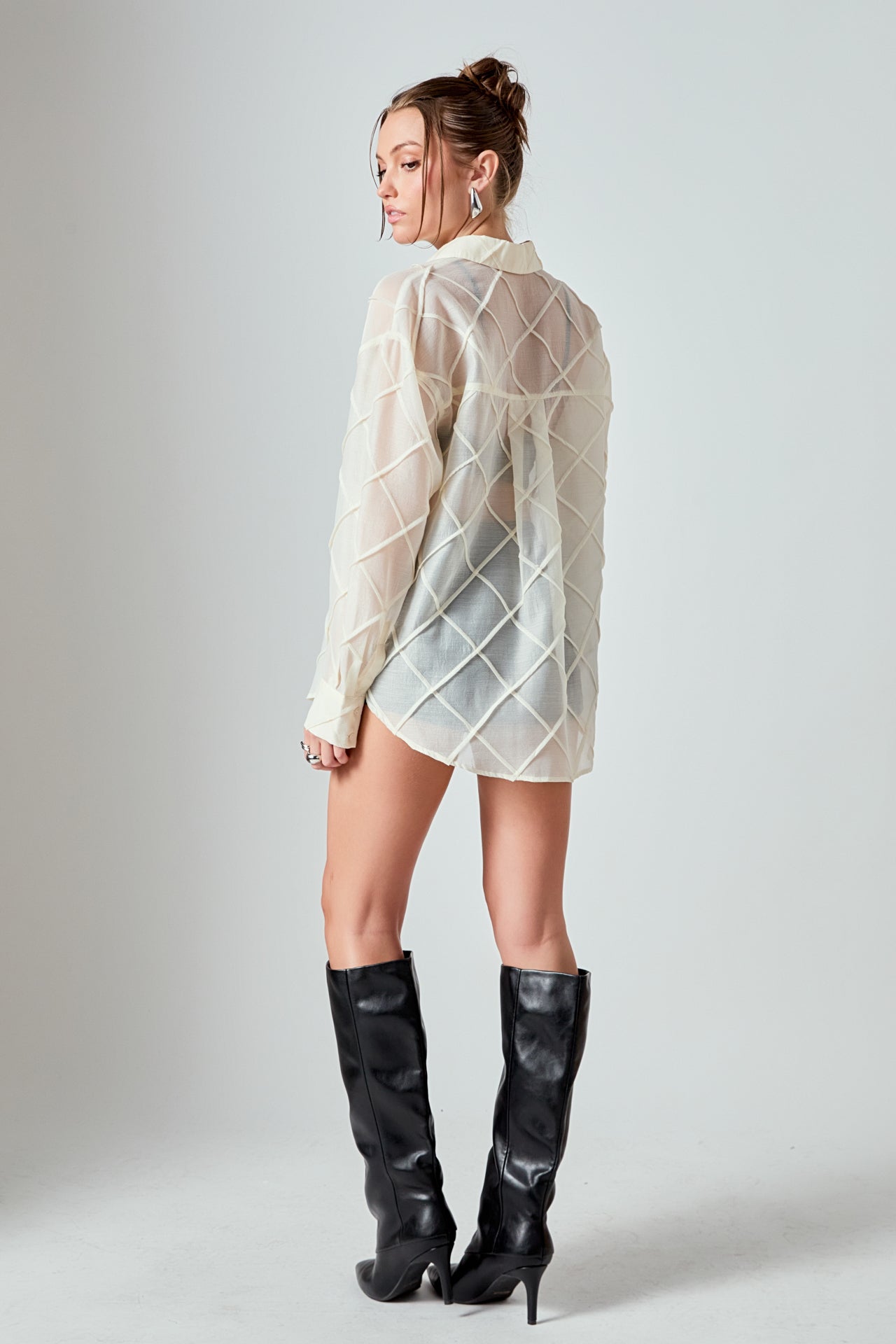 Alix Textured Checked Organza Long Sleeve Shirt