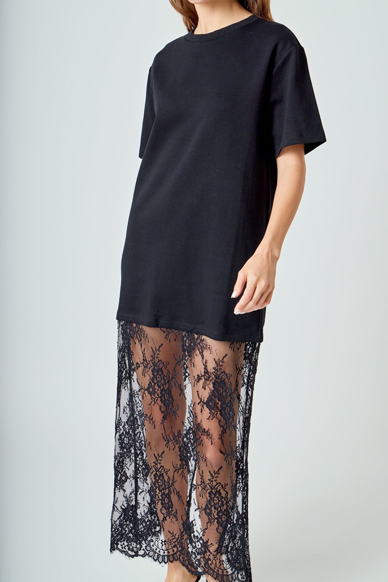 Mix Media T-shirt Lace Dress