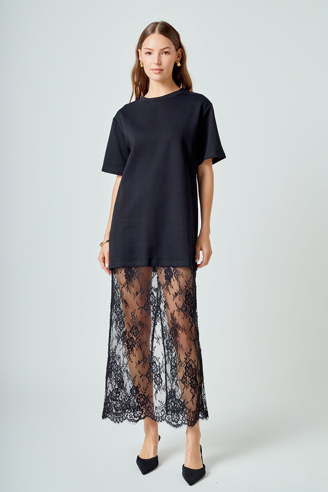 Mix Media T-shirt Lace Dress
