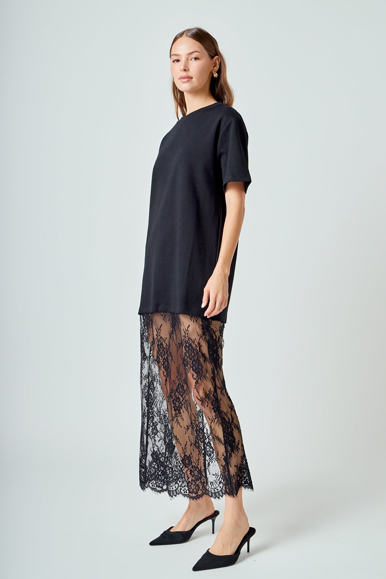 Mix Media T-shirt Lace Dress