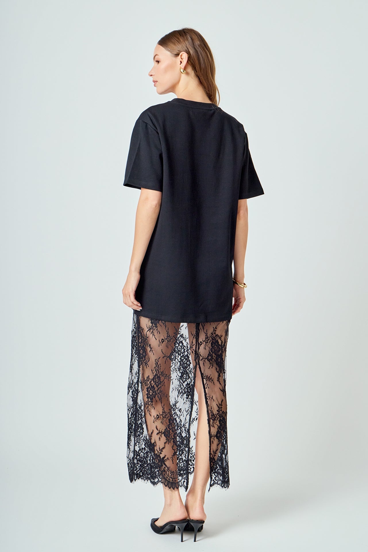 Mix Media T-shirt Lace Dress