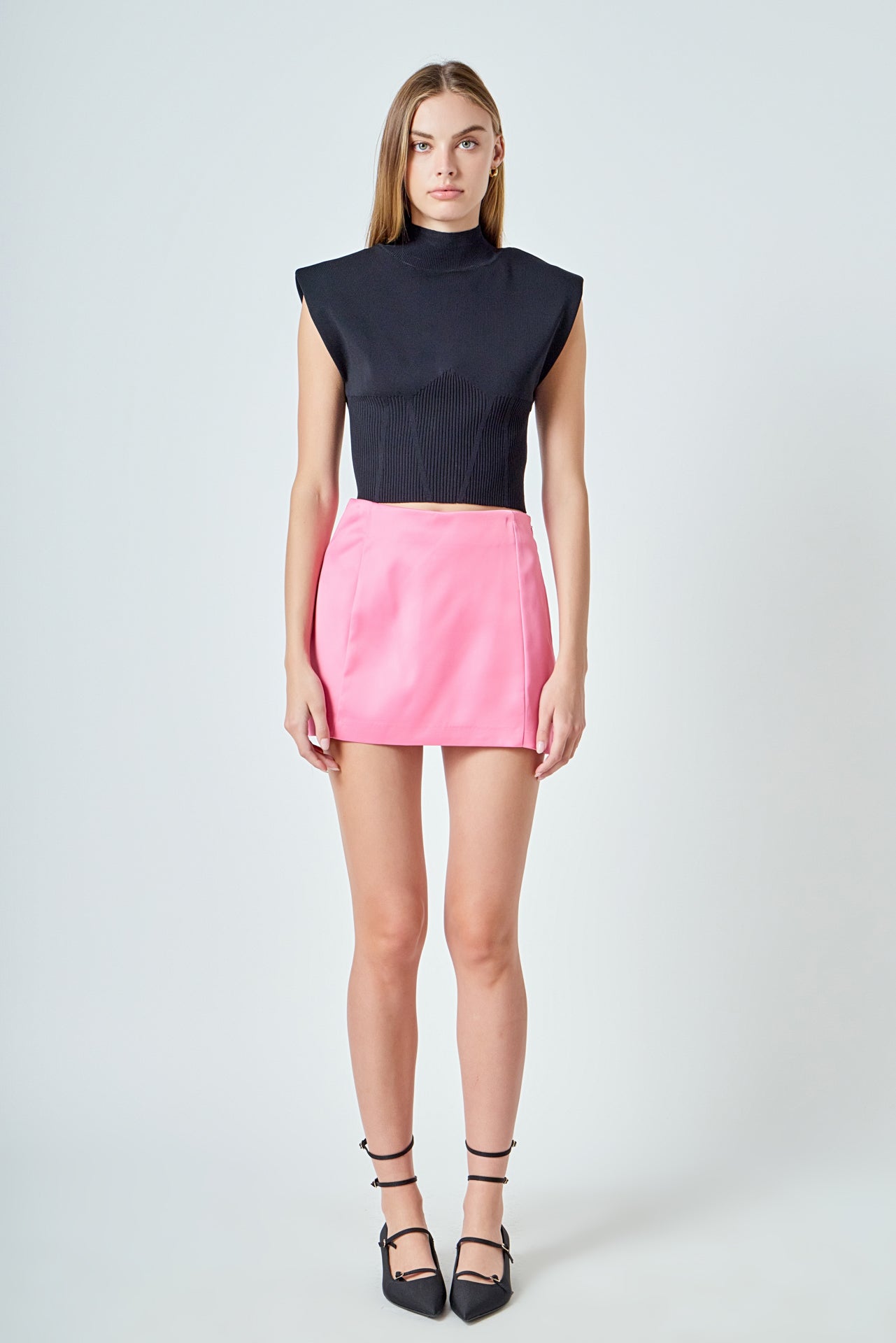 Satin Piping Mini Skirt