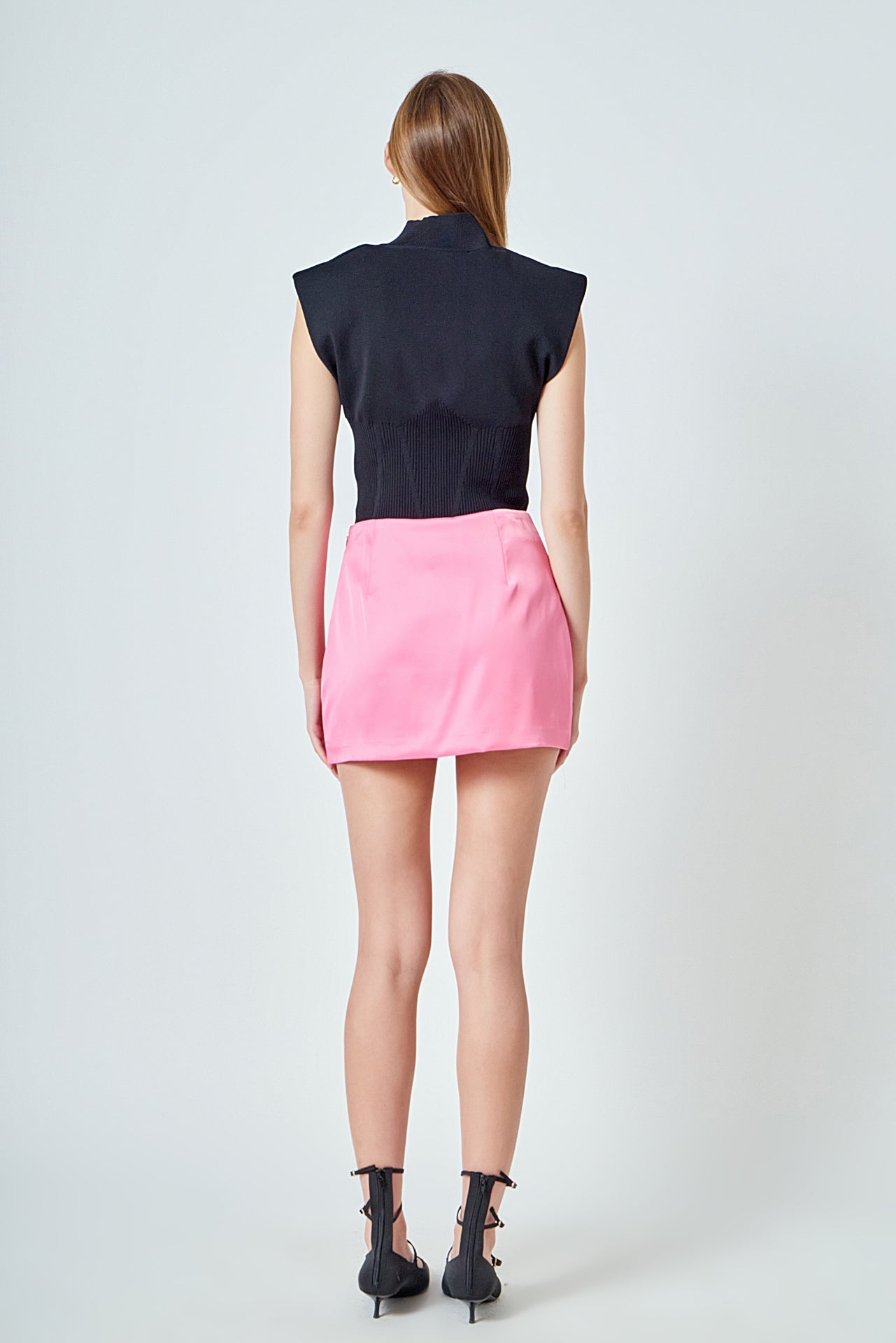 Satin Piping Mini Skirt