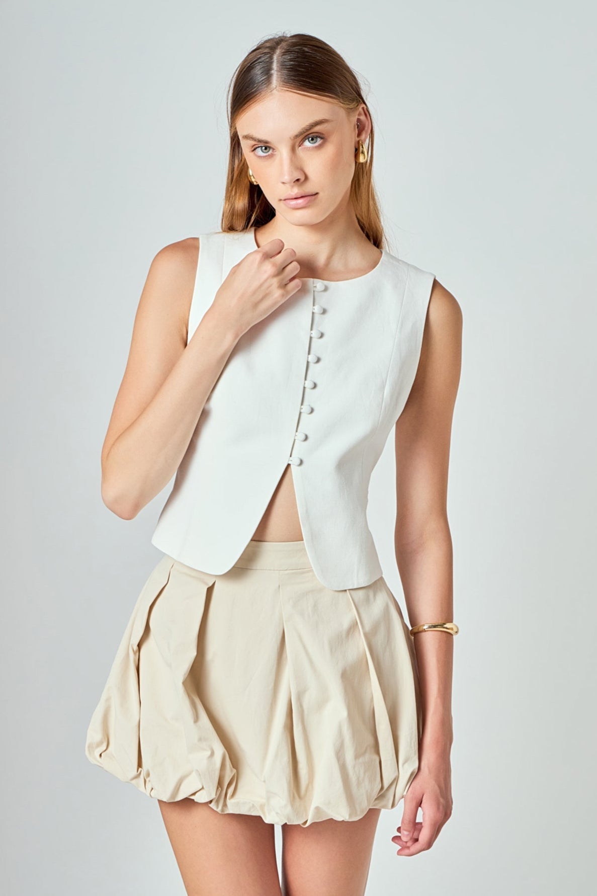 Tara Button Up Cotton Linen Vest