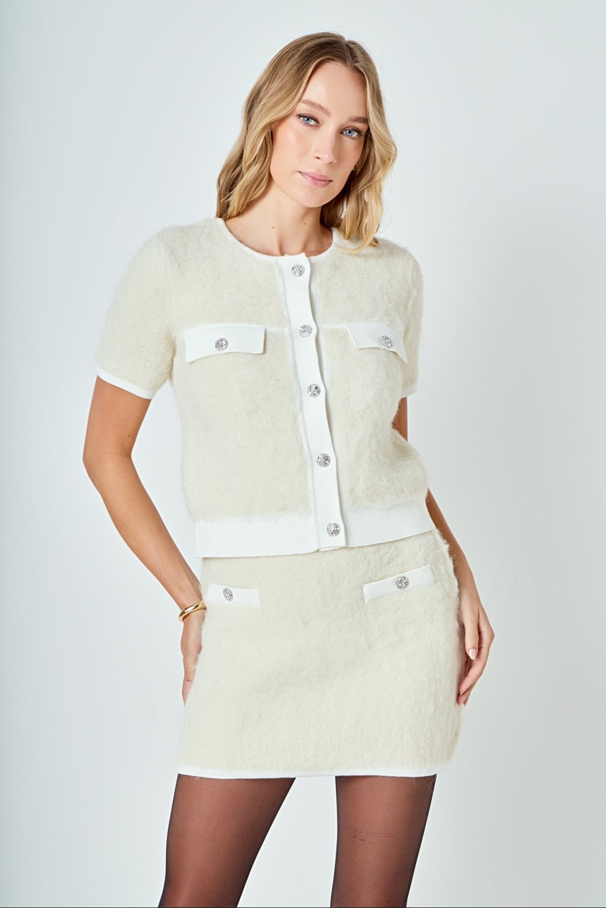 Round Neck Short Sleeve Cardigan Sweater