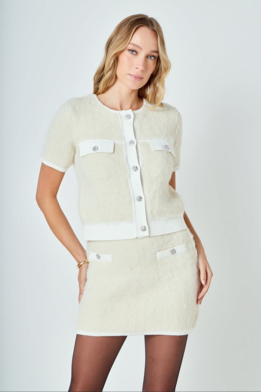 Round Neck Short Sleeve Cardigan Sweater