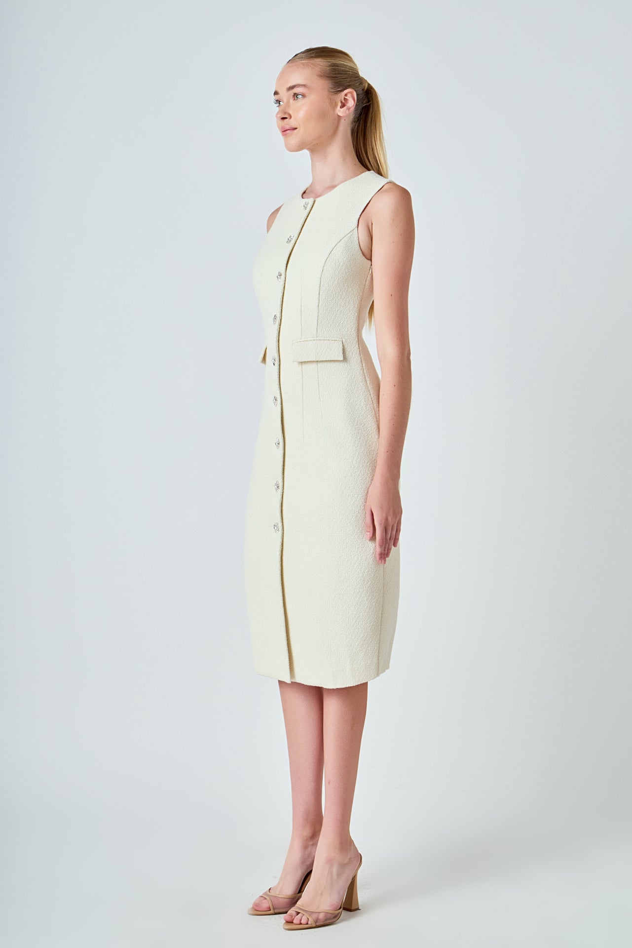 Jewel Buttoned Sleeveless Midi Dress