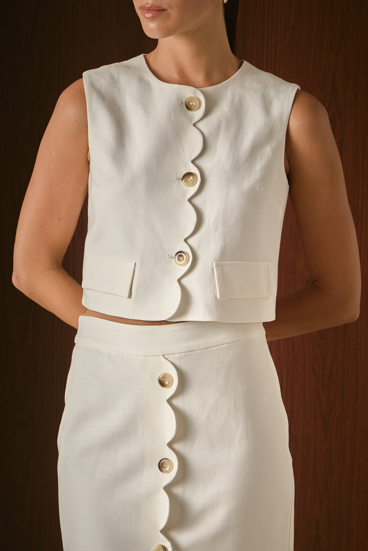 Catherine Scallop Edge Cropped Linen Vest