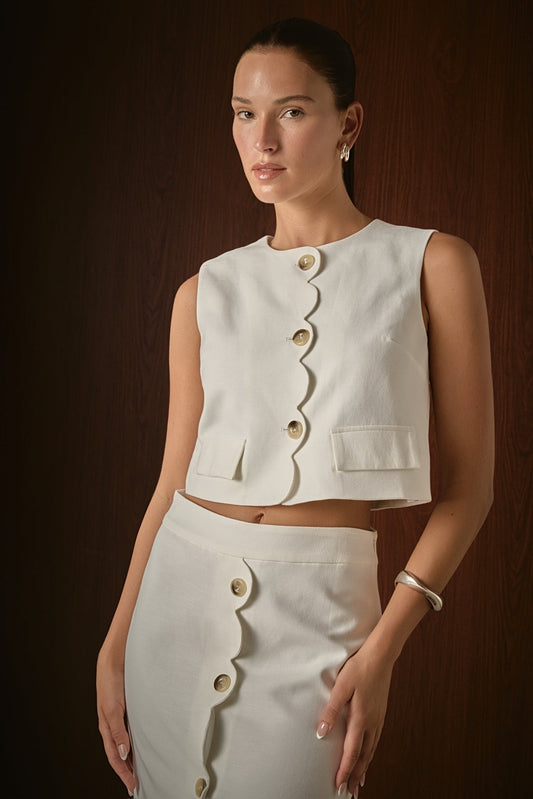 Catherine Scallop Edge Cropped Linen Vest