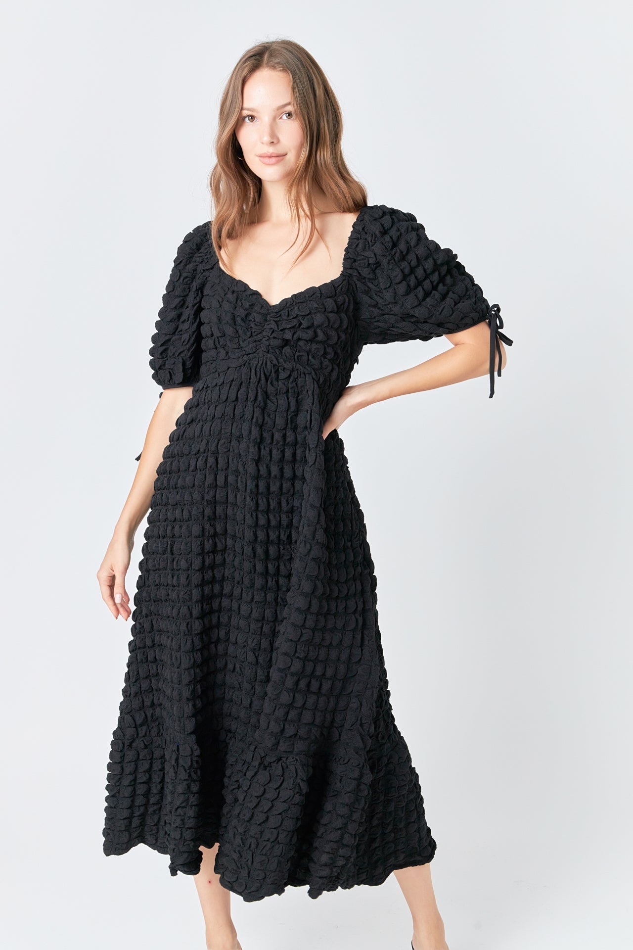 Bubble Puff Sleeve Maxi Dress
