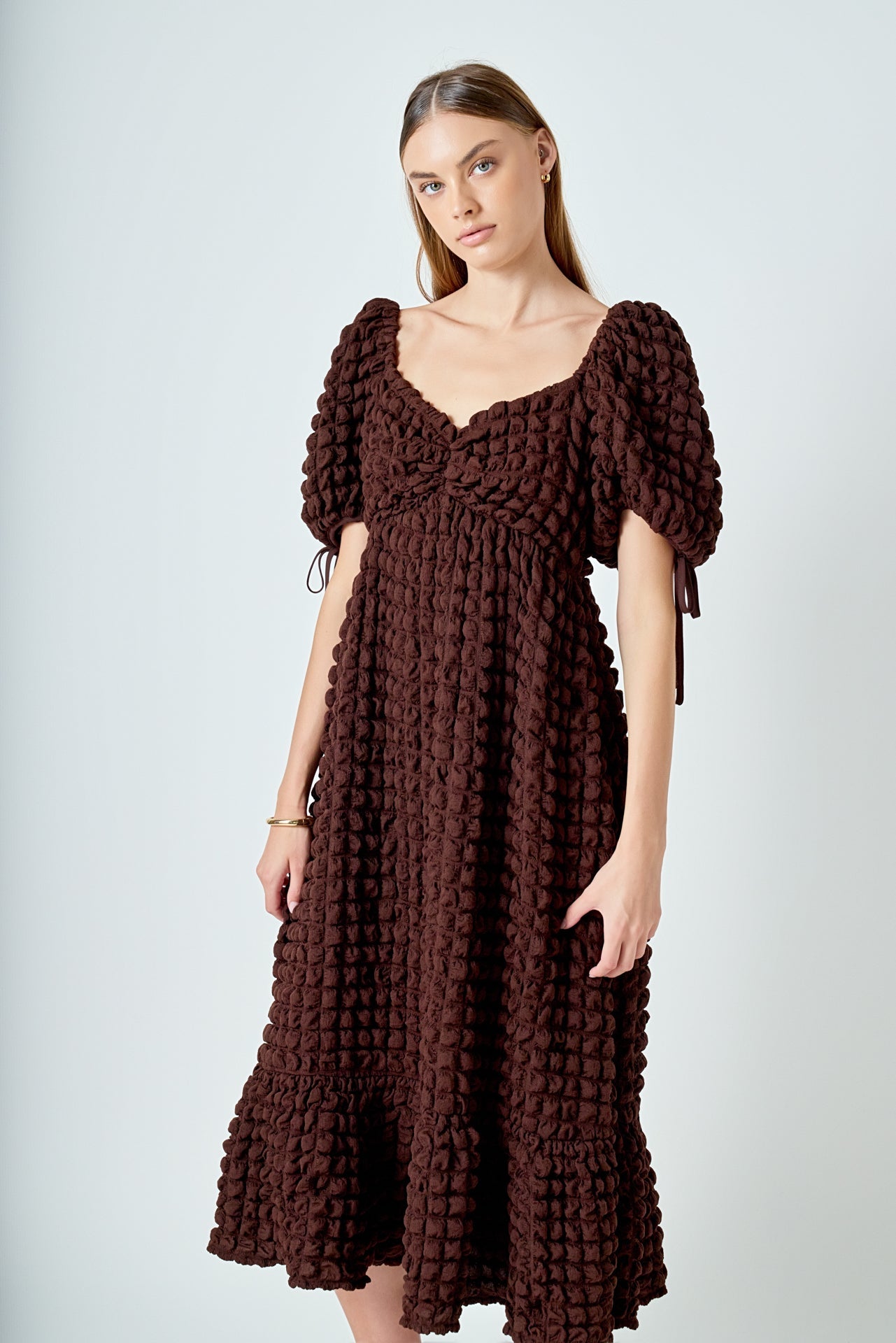 Bubble Puff Sleeve Maxi Dress