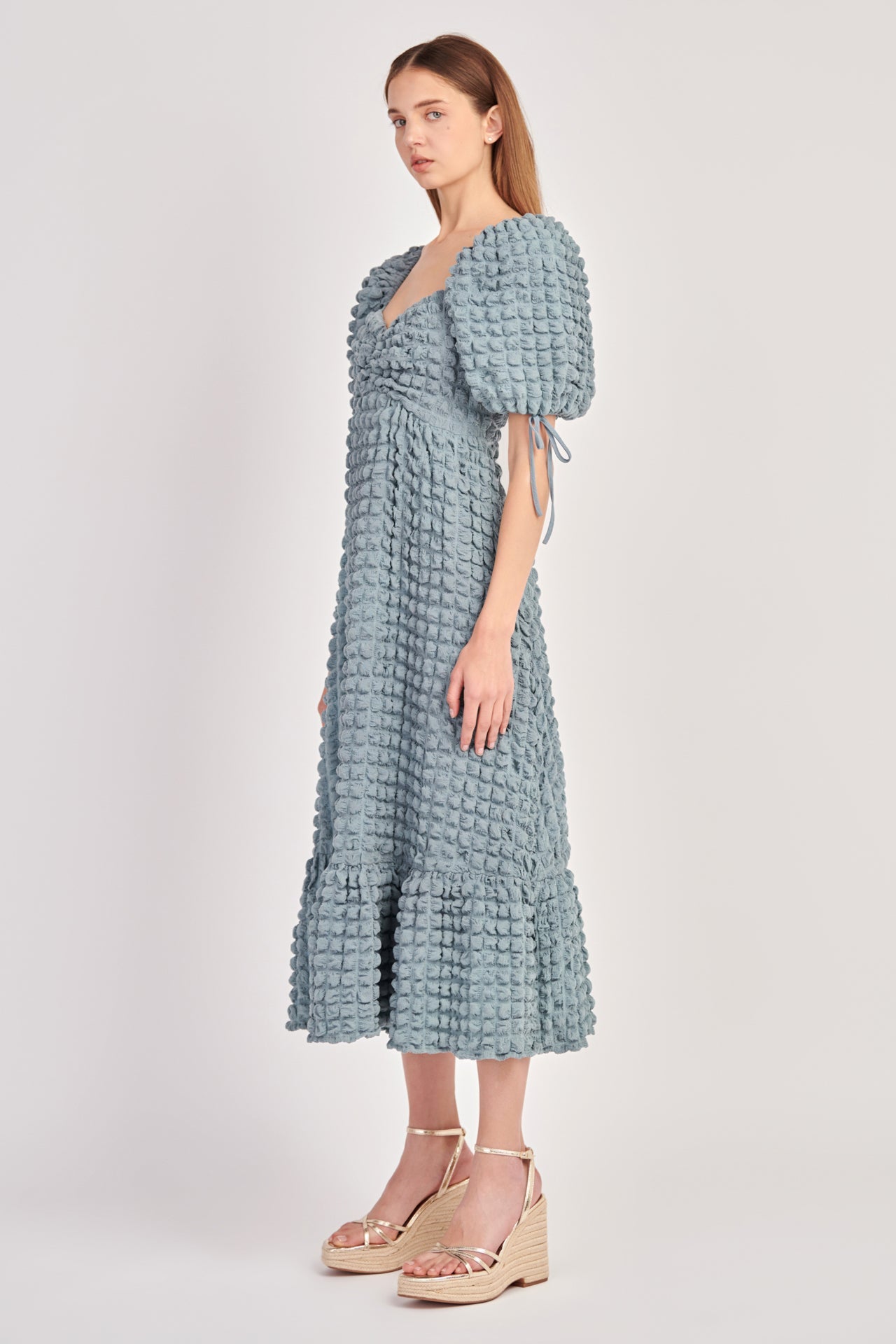 Bubble Puff Sleeve Maxi Dress