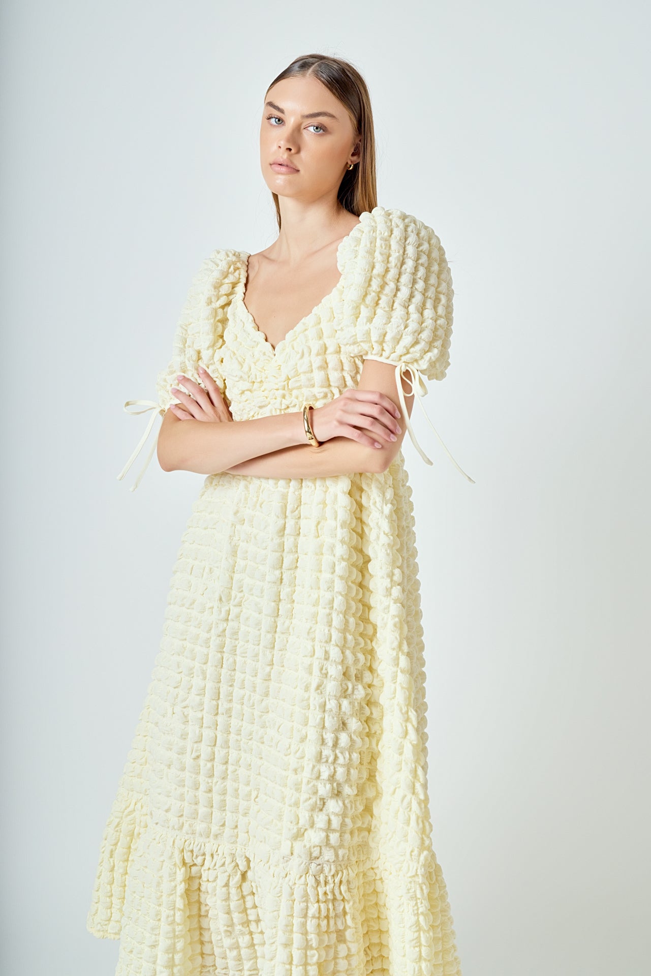 Bubble Puff Sleeve Maxi Dress