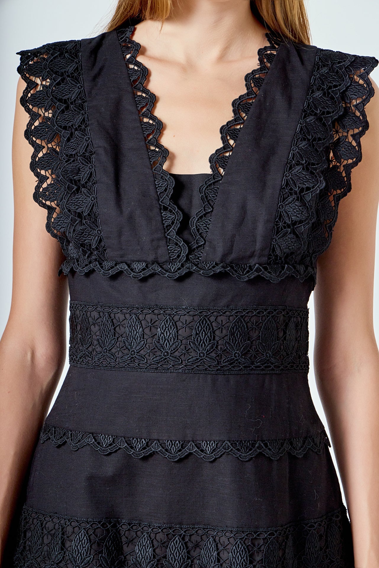 Plunging Neck Lace Trim Dress