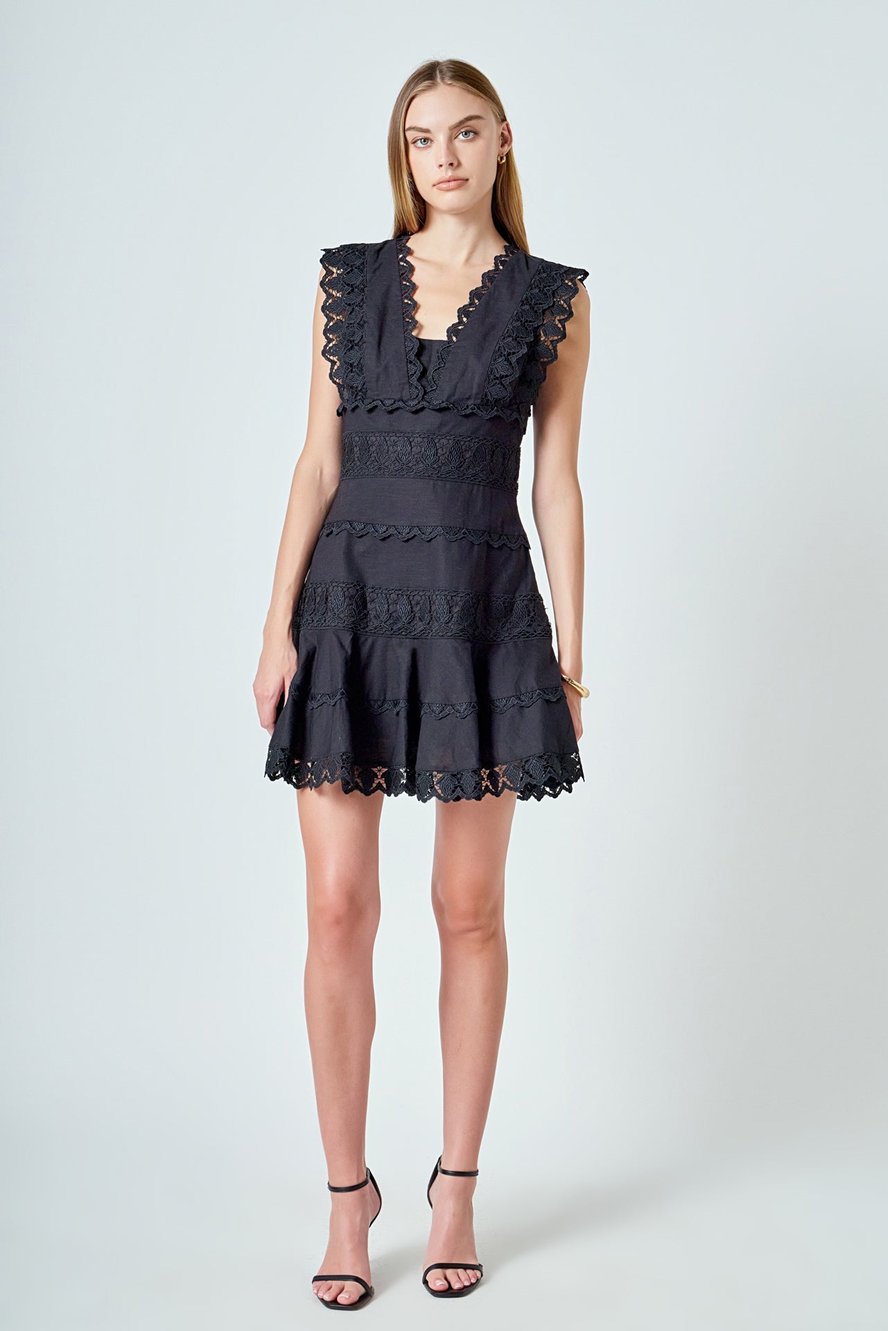 Plunging Neck Lace Trim Dress