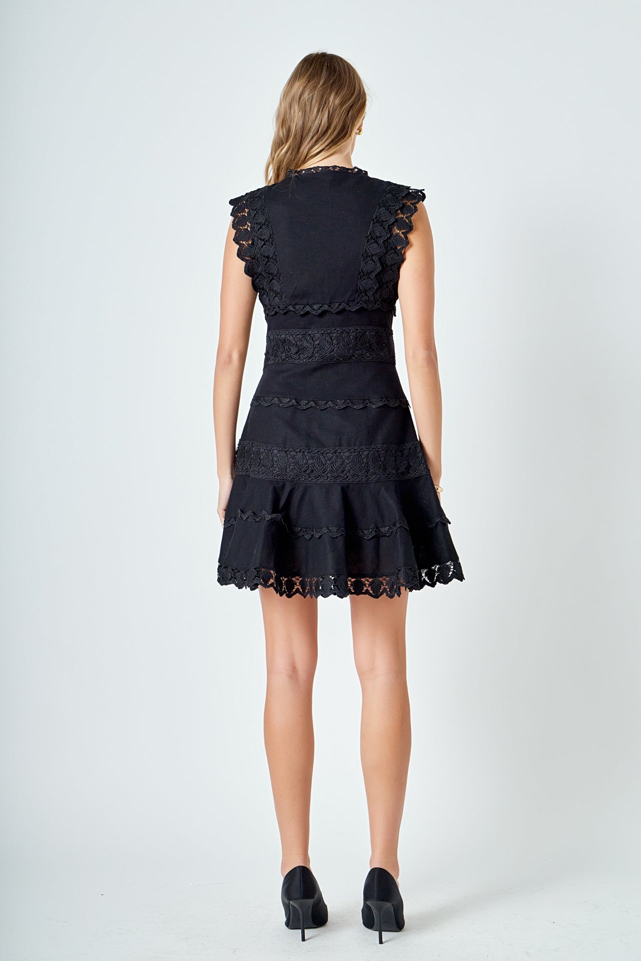 Plunging Neck Lace Trim Dress