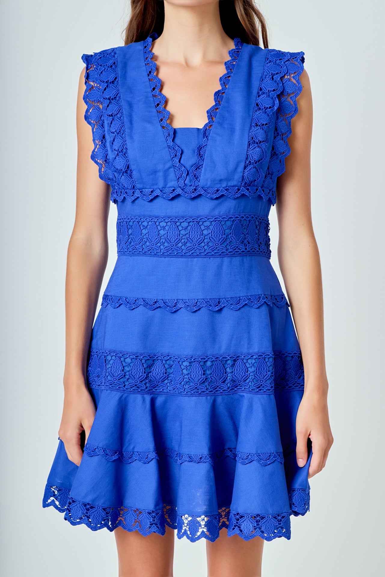 Plunging Neck Lace Trim Dress