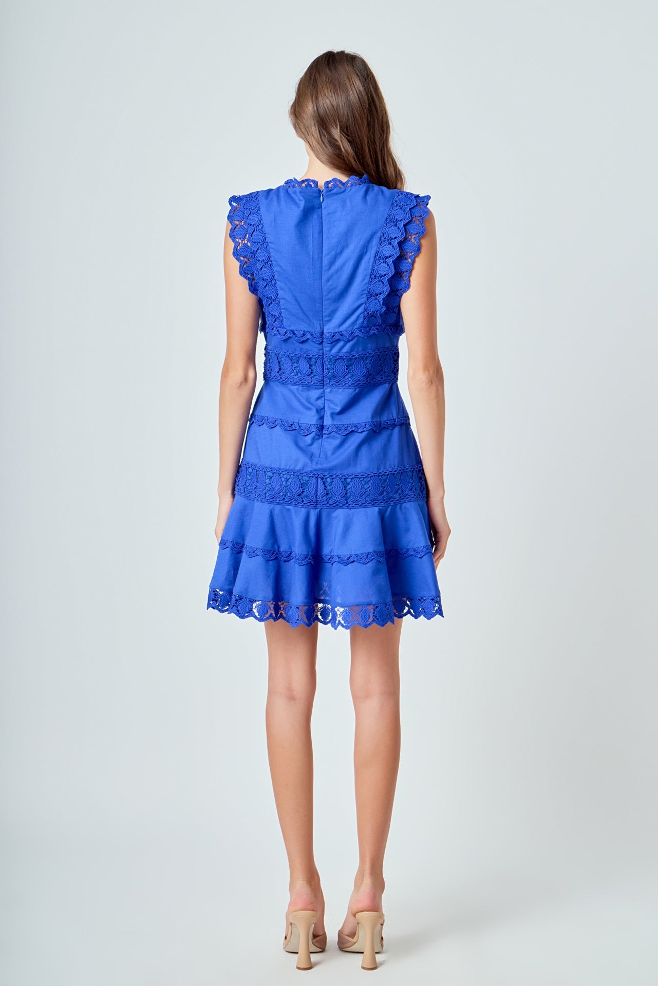 Plunging Neck Lace Trim Dress