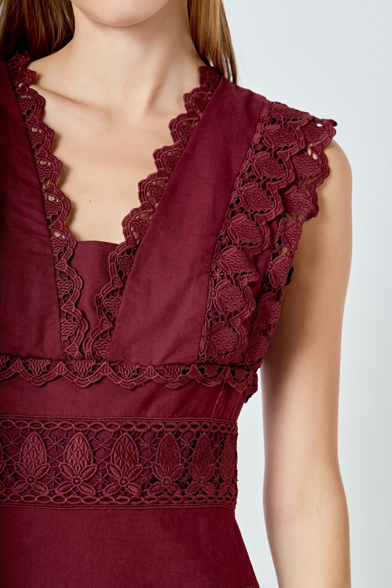 Plunging Neck Lace Trim Dress