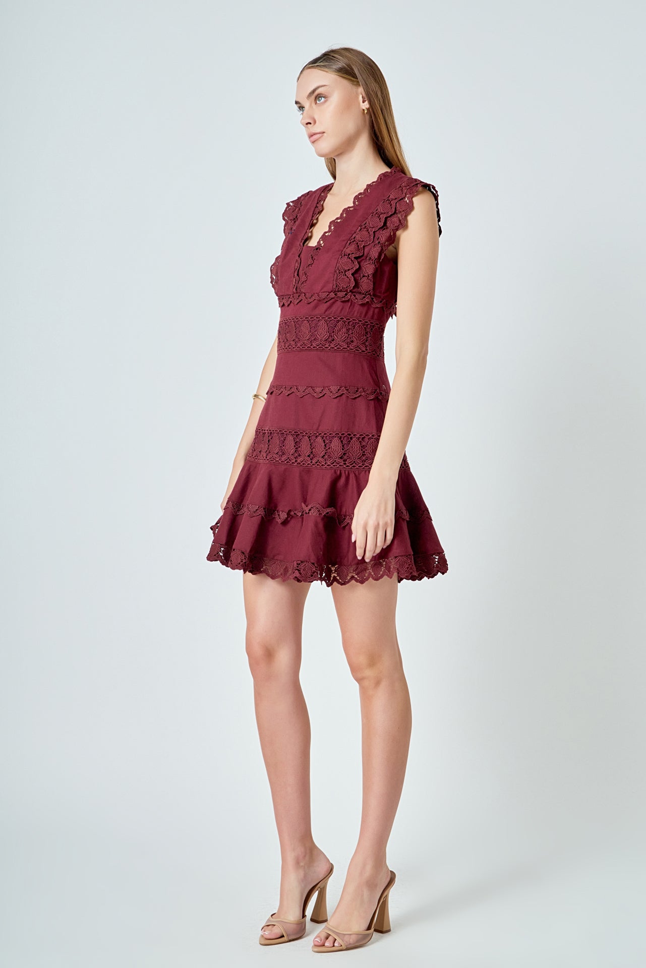 Plunging Neck Lace Trim Dress