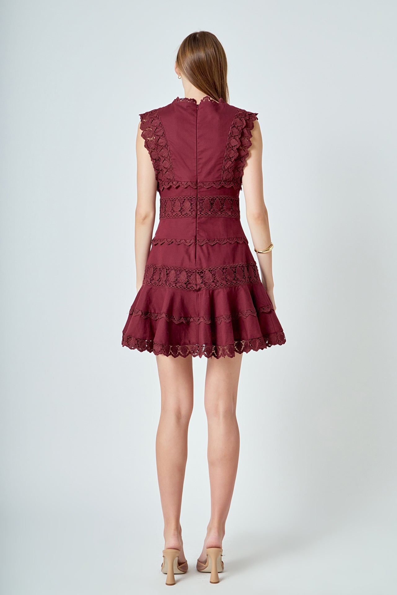 Plunging Neck Lace Trim Dress