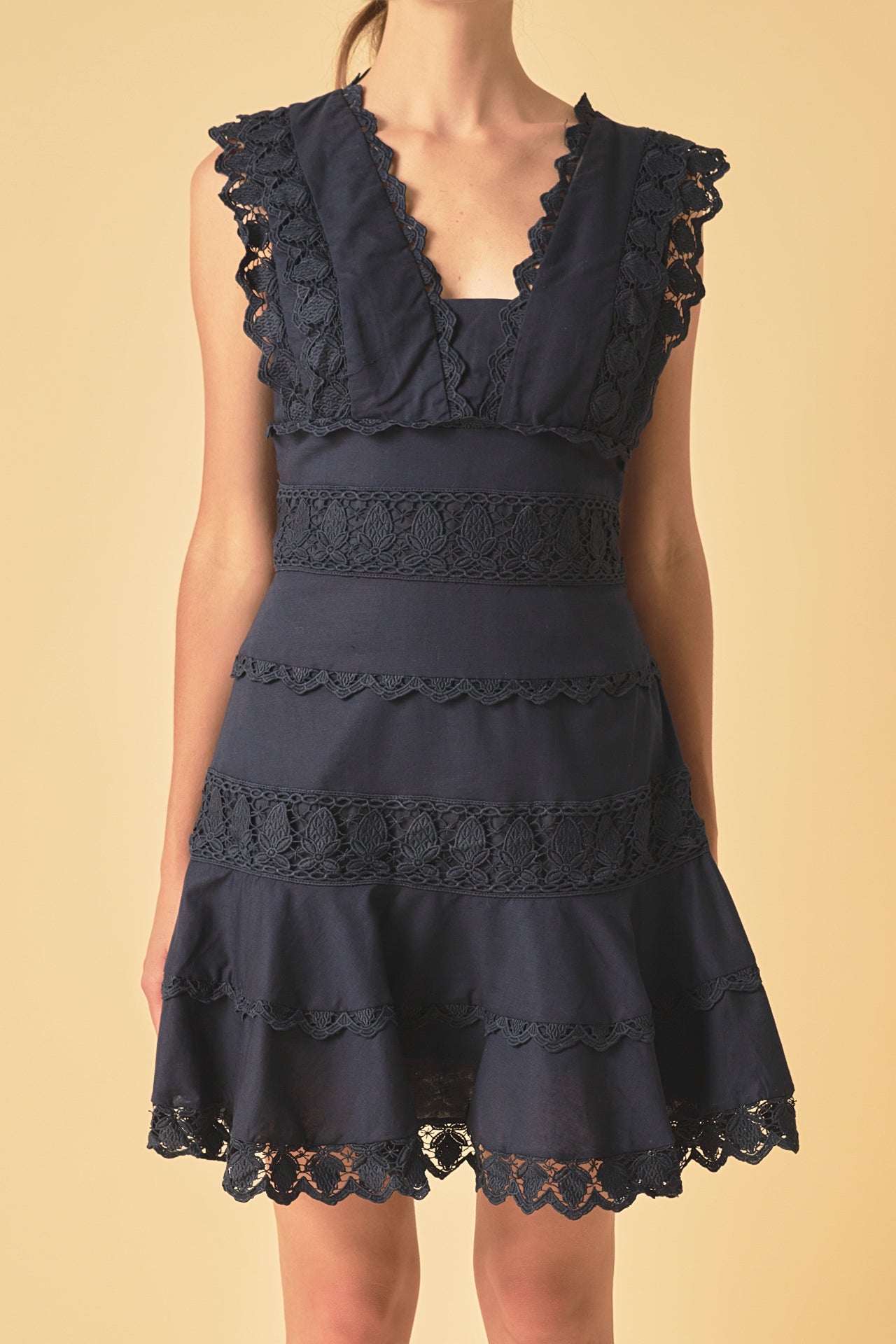 Plunging Neck Lace Trim Dress