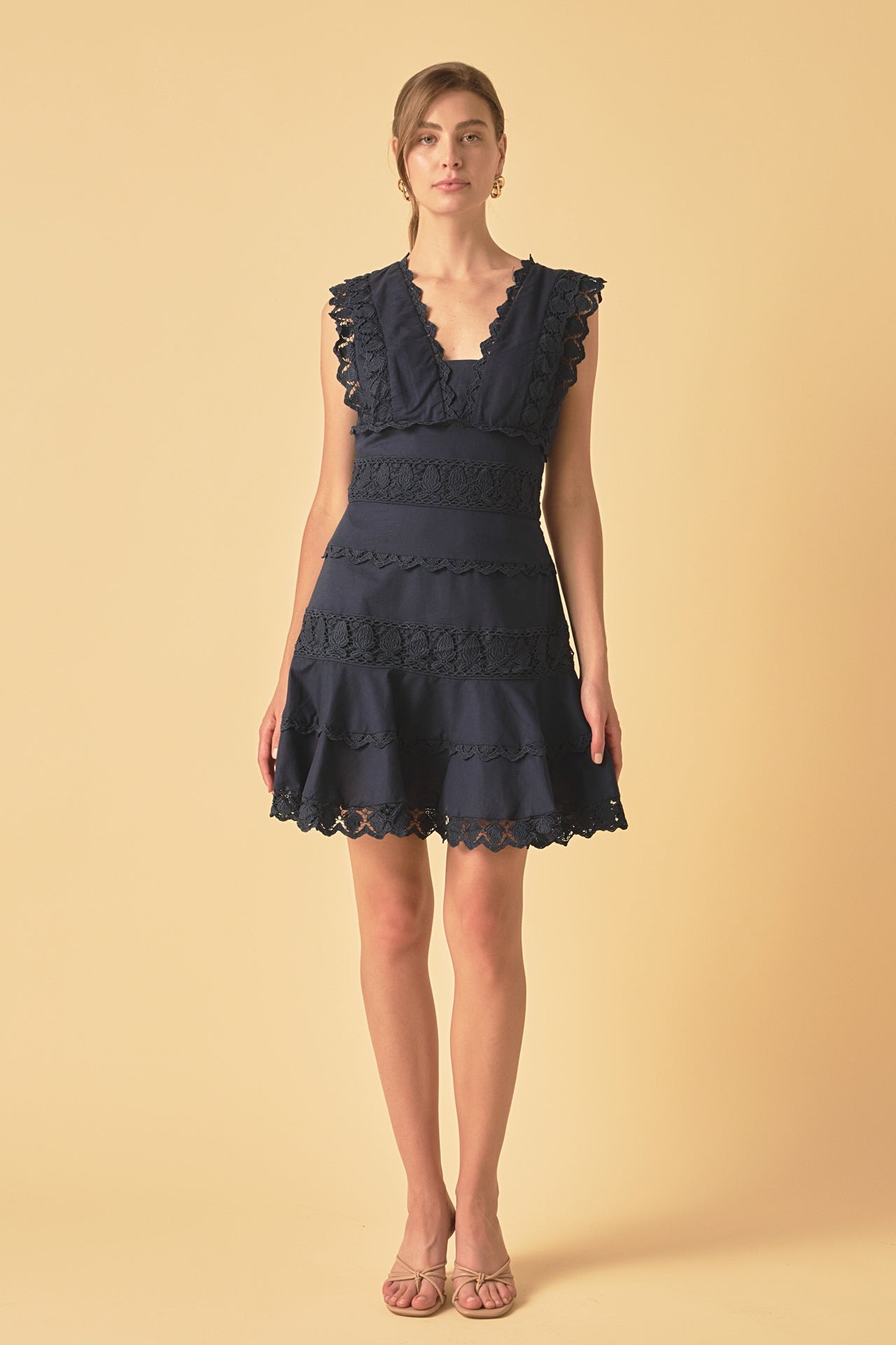 Plunging Neck Lace Trim Dress