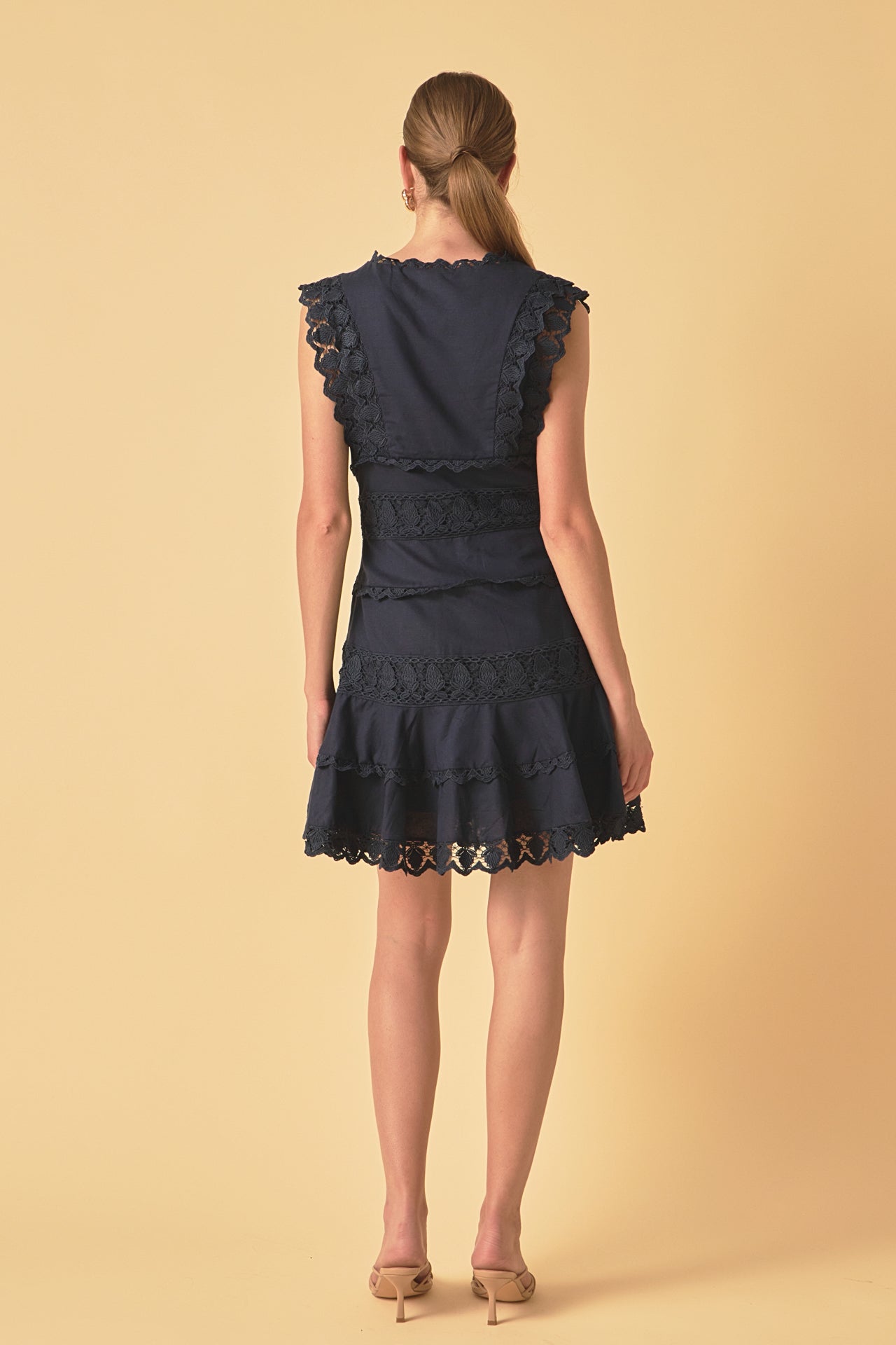 Plunging Neck Lace Trim Dress