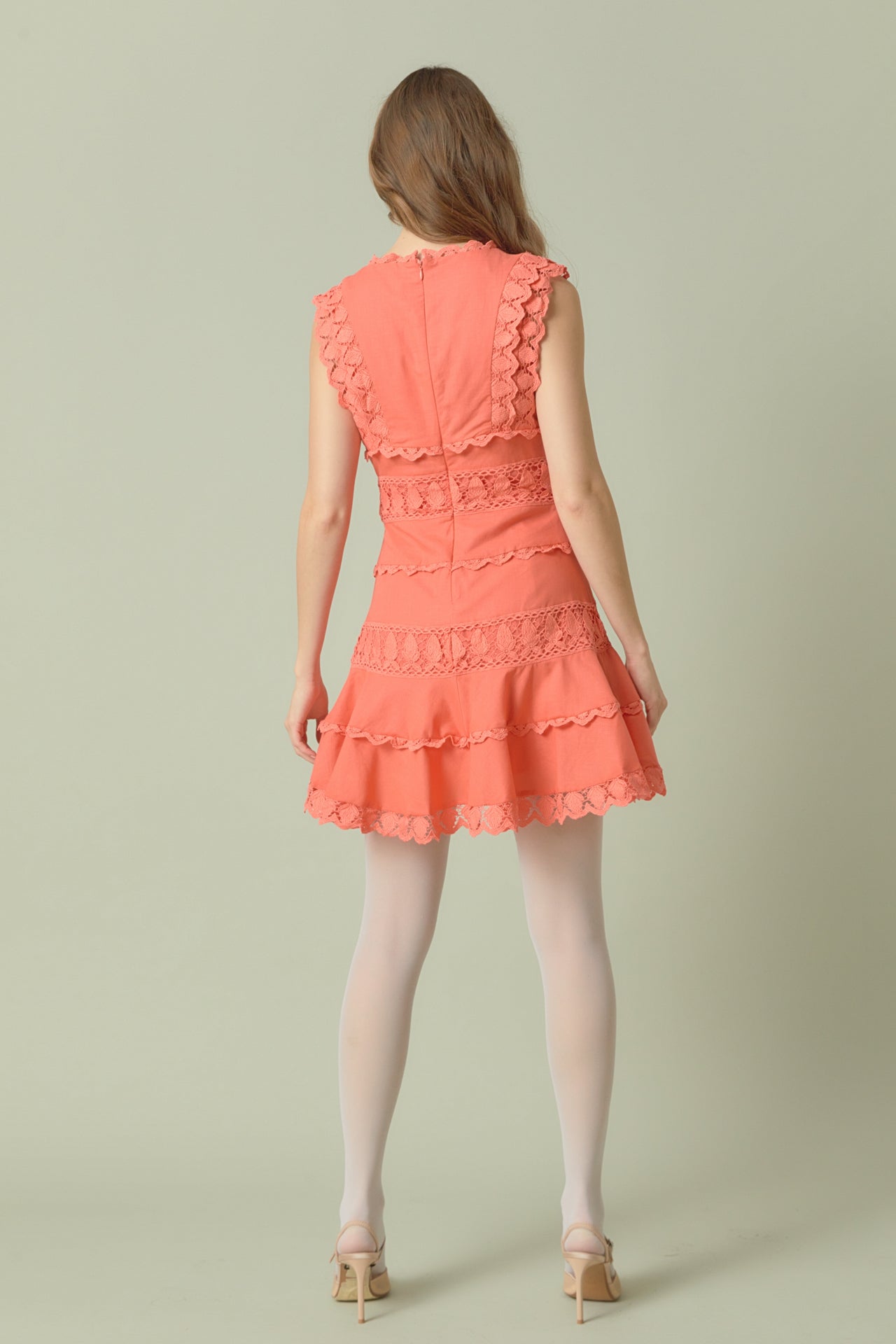 Plunging Neck Lace Trim Dress