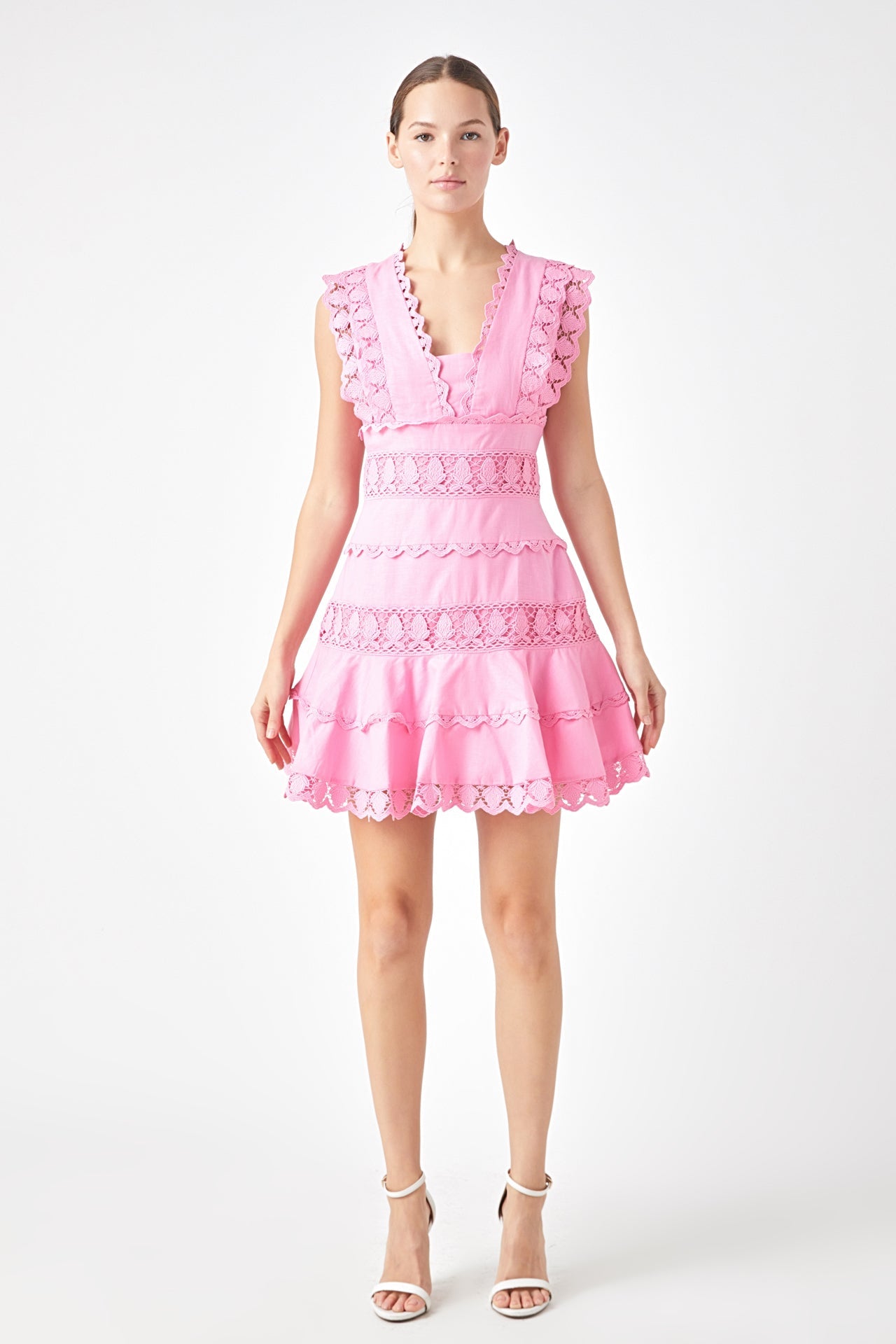 Plunging Neck Lace Trim Dress