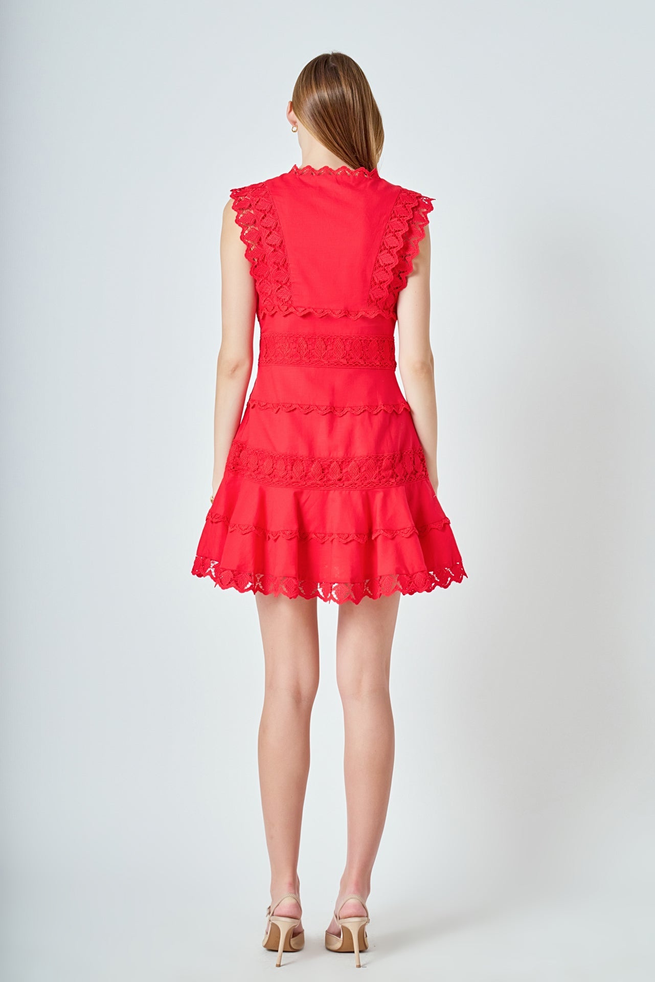 Plunging Neck Lace Trim Dress