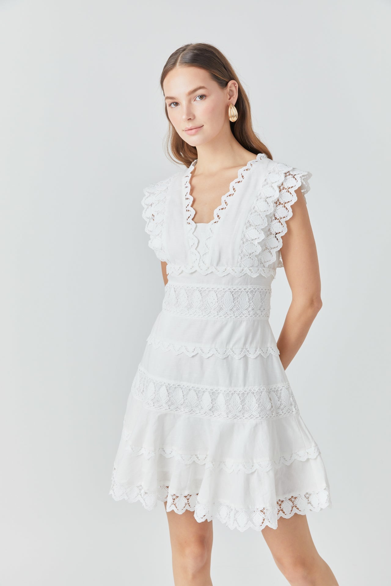 Plunging Neck Lace Trim Dress