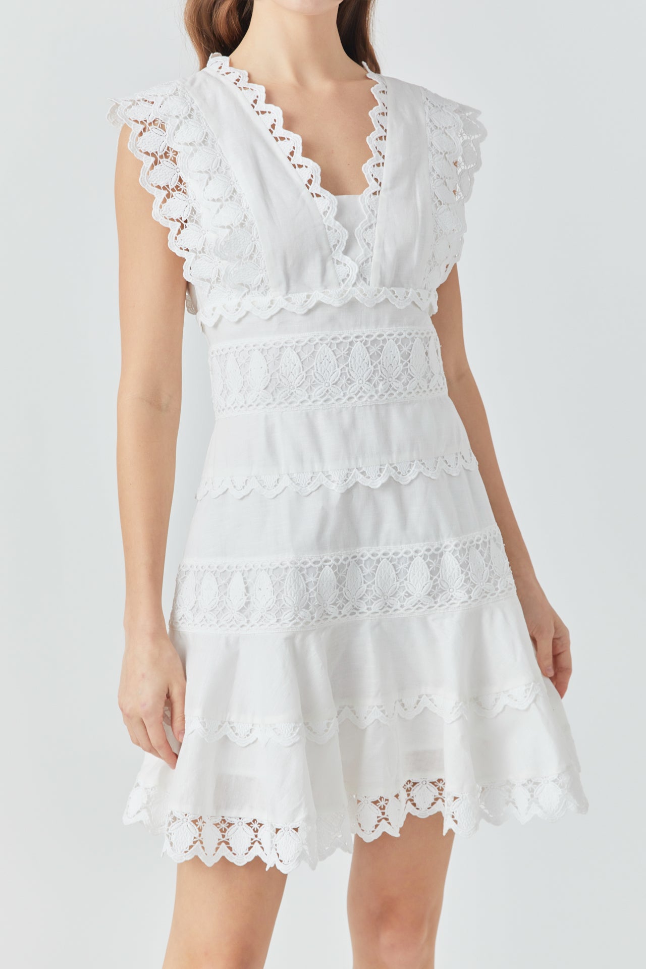 Plunging Neck Lace Trim Dress