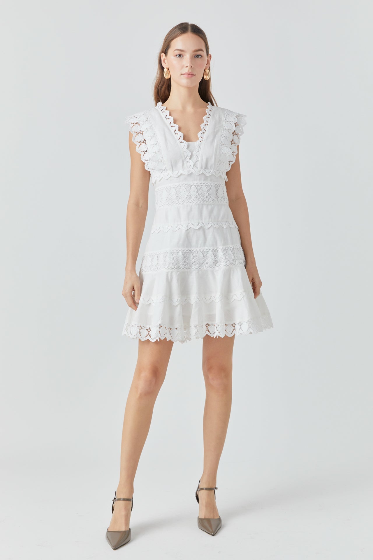 Plunging Neck Lace Trim Dress