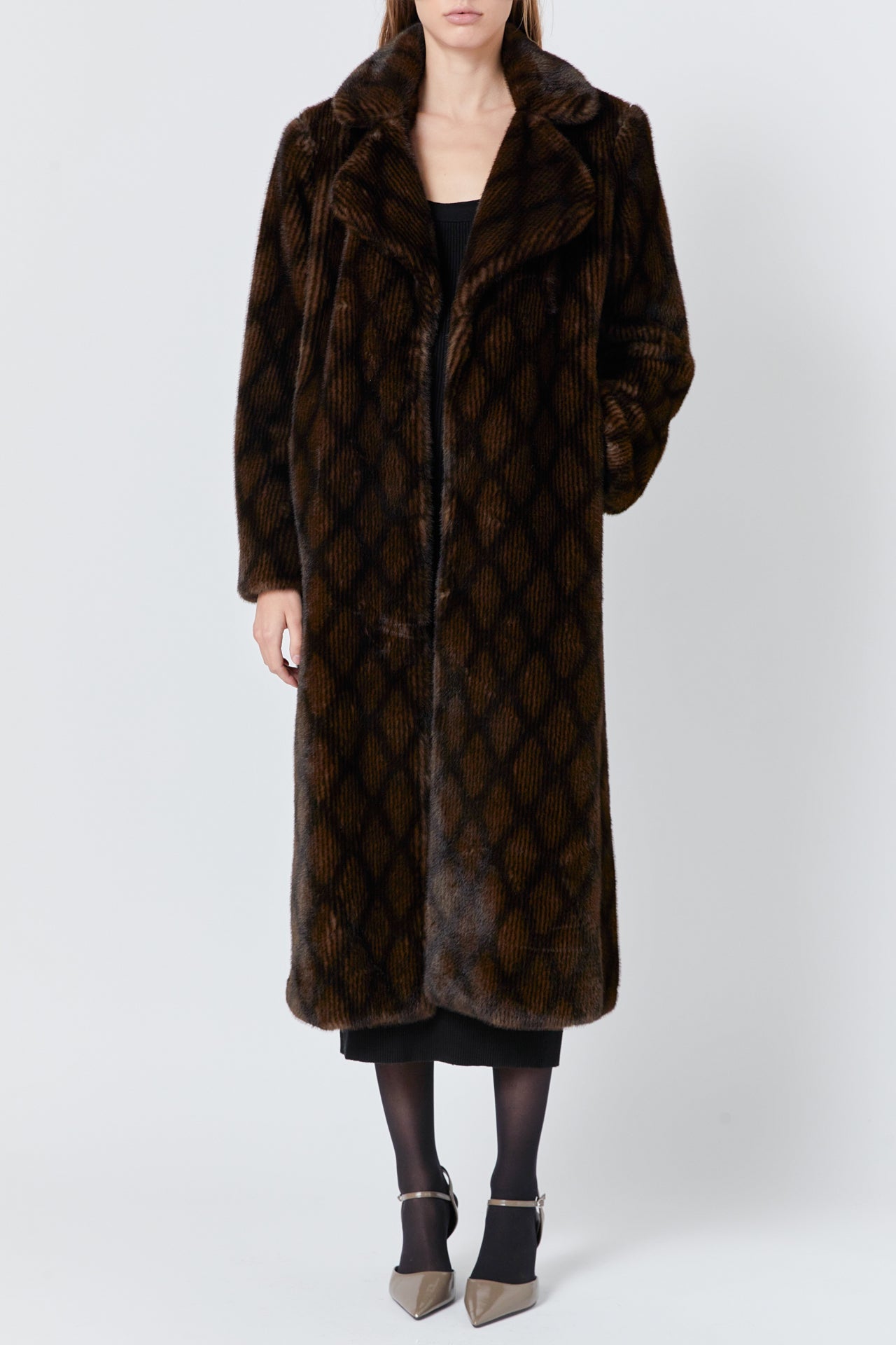 Patterned Faux Fur Coat