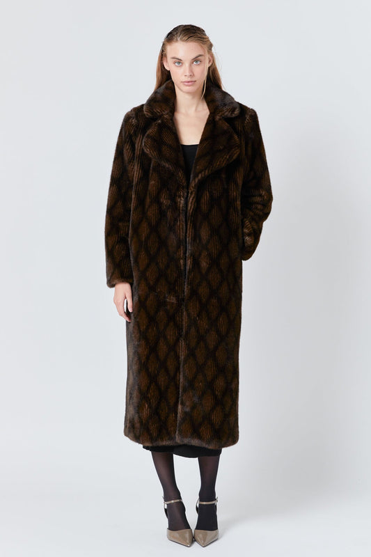 Patterned Faux Fur Coat