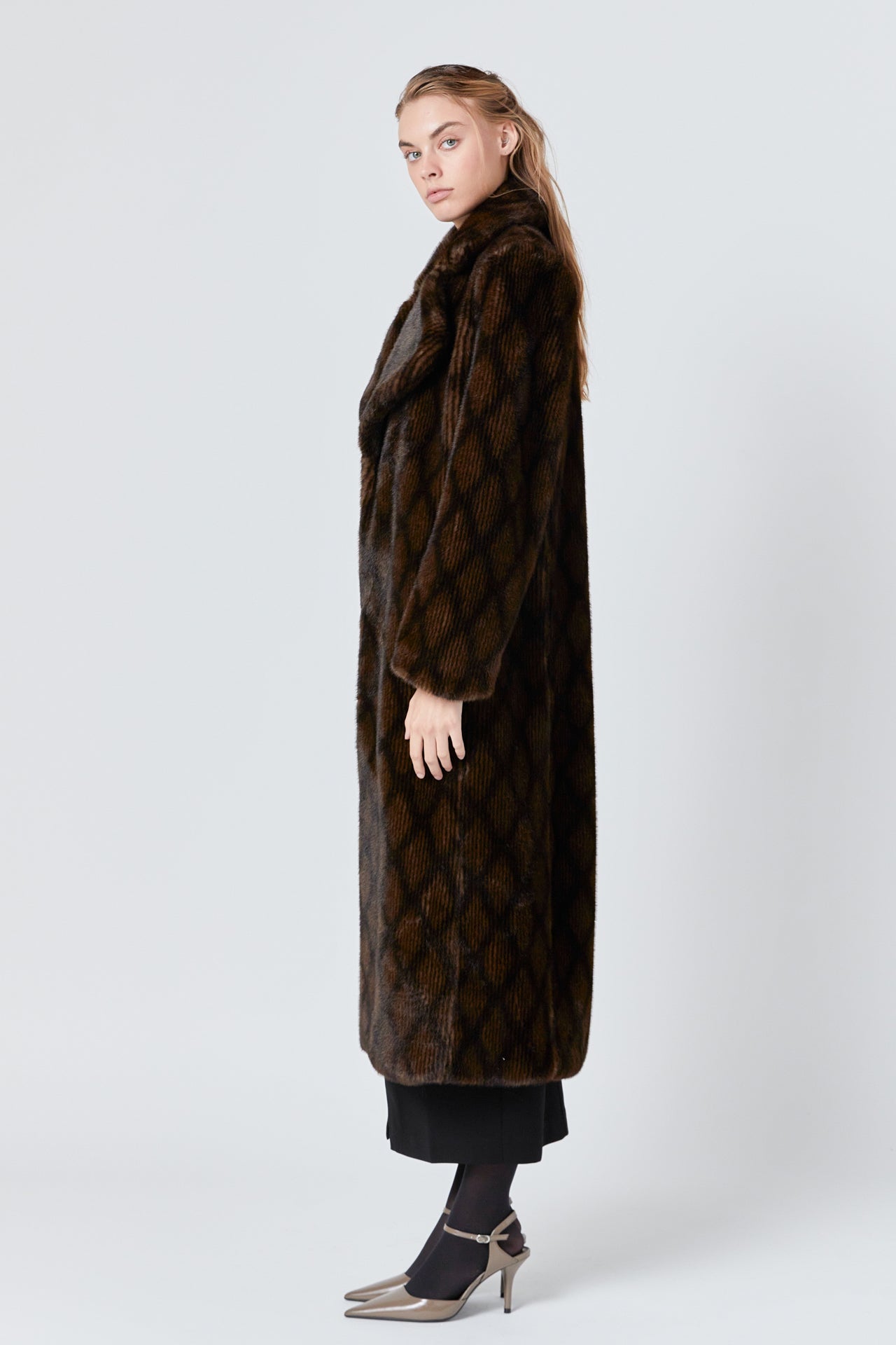 Patterned Faux Fur Coat