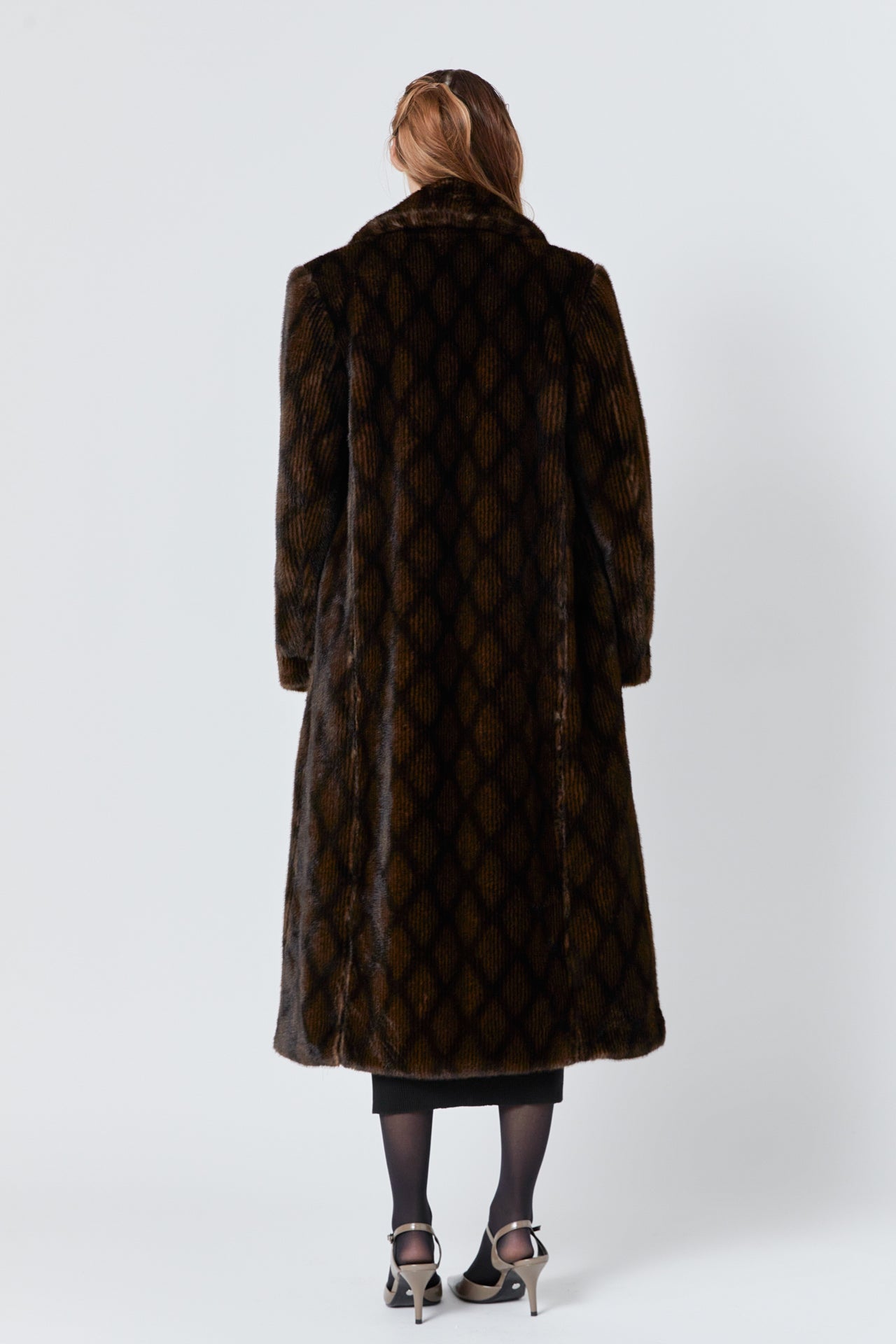 Patterned Faux Fur Coat