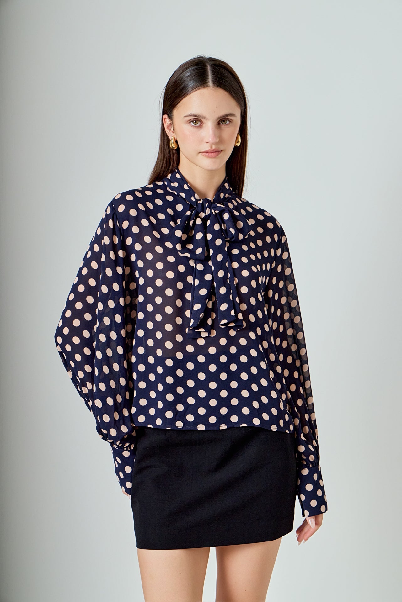Polka Dot Neck Bow Top
