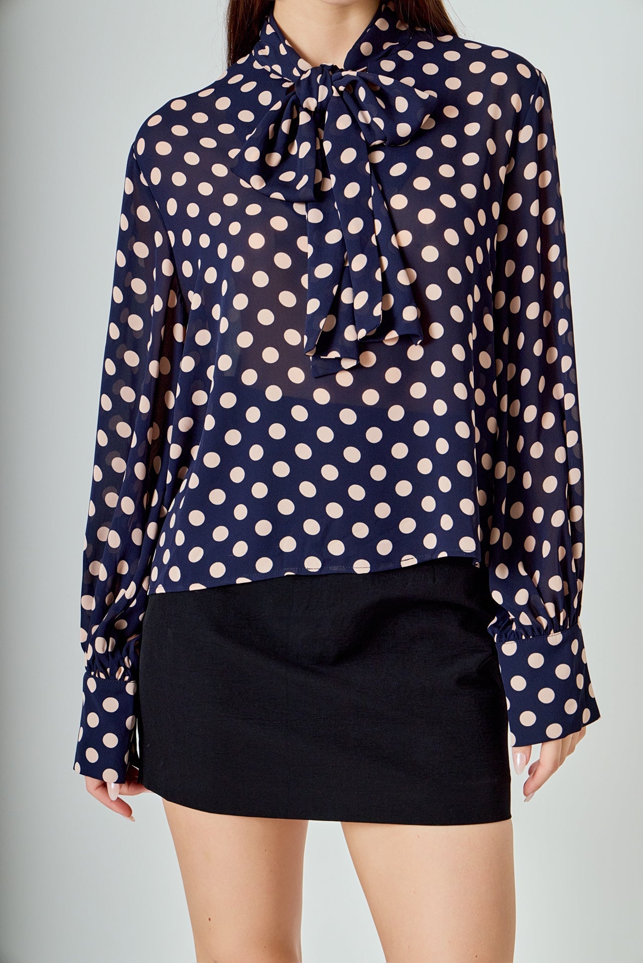 Polka Dot Neck Bow Top