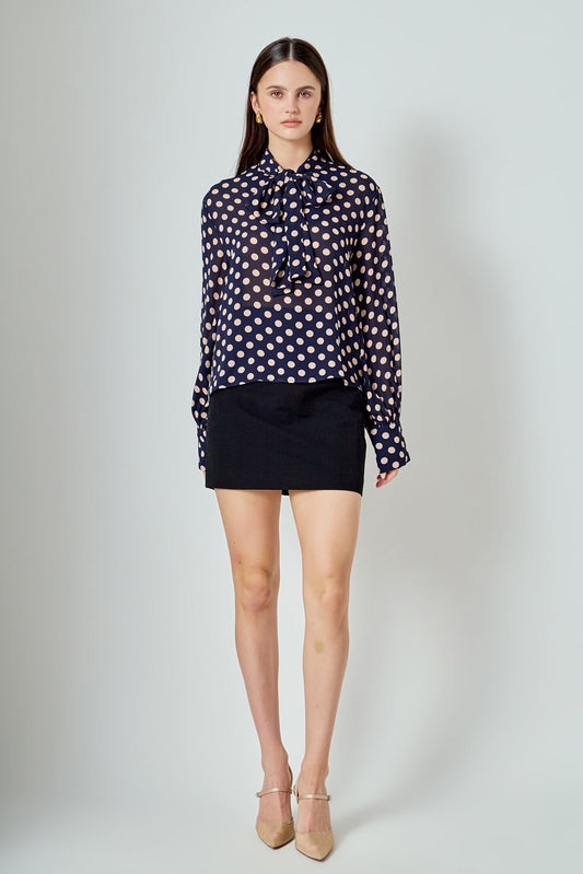 Polka Dot Neck Bow Top