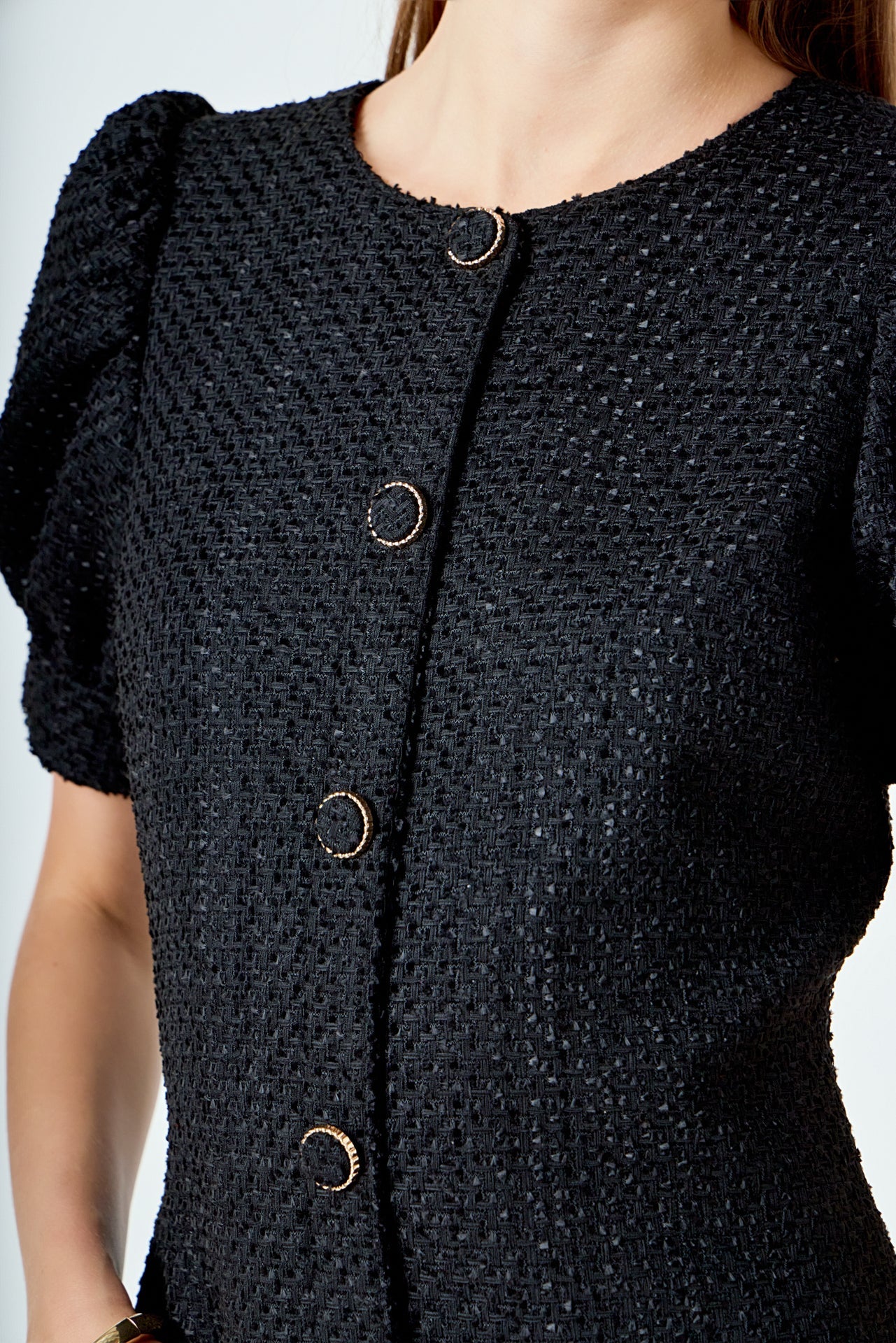 Tweed Puff Sleeve Mini Dress