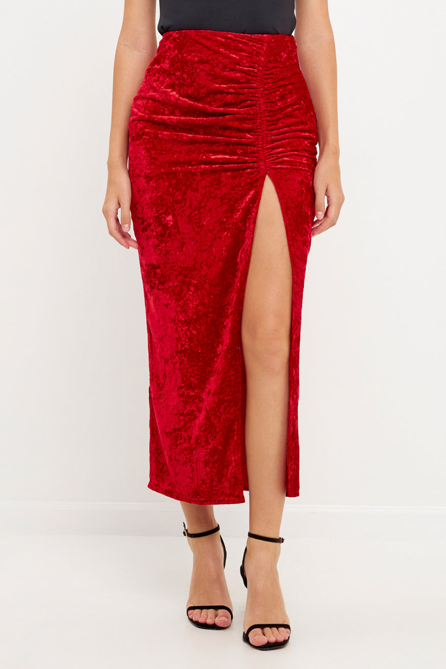 Velvet Ruched Maxi Skirt