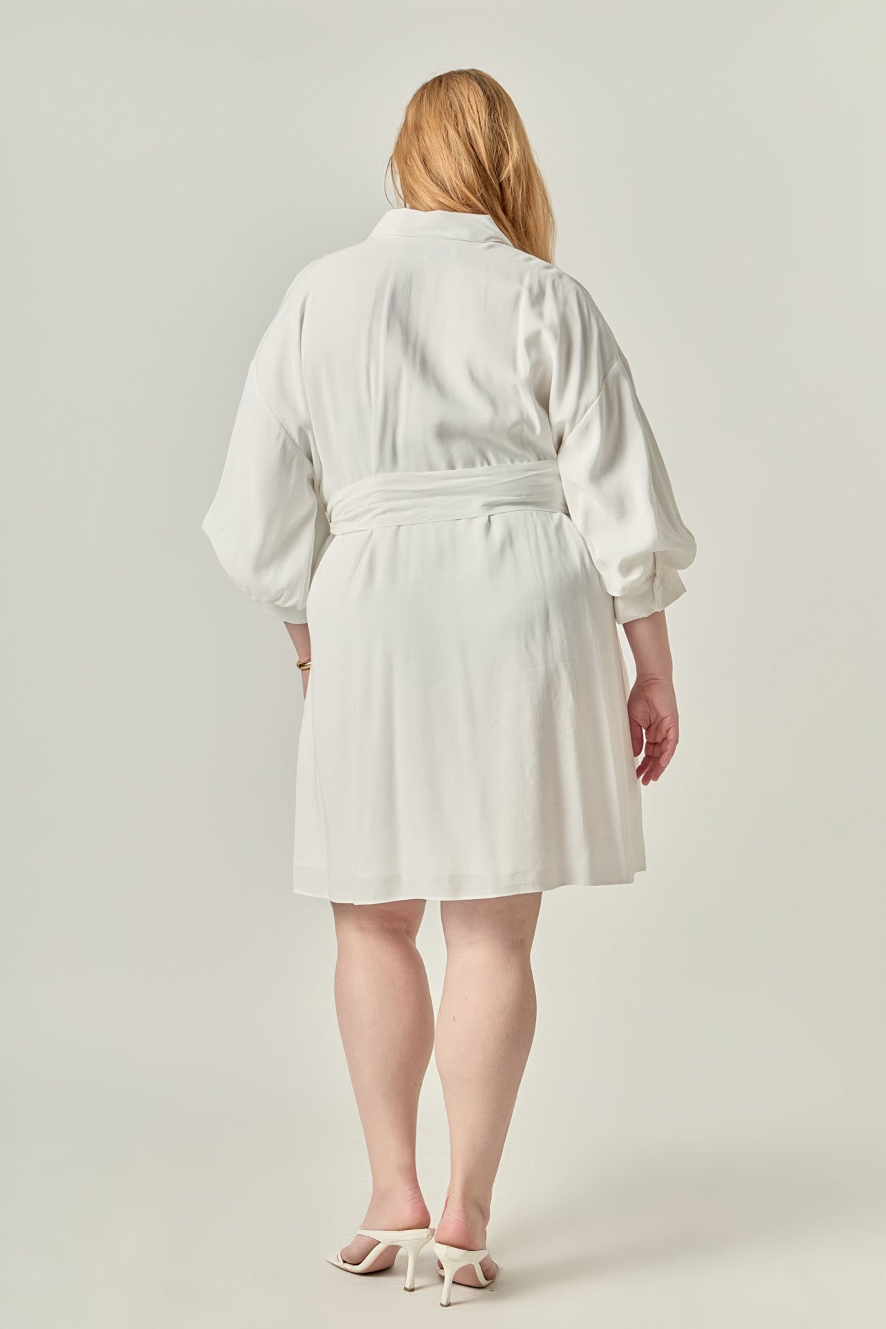Blouson Sleeve Belted Shirt Dress