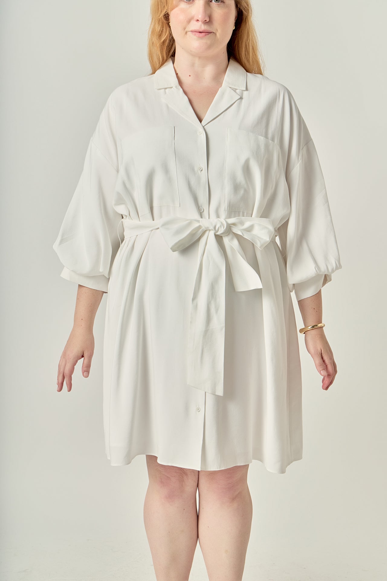 Blouson Sleeve Belted Shirt Dress