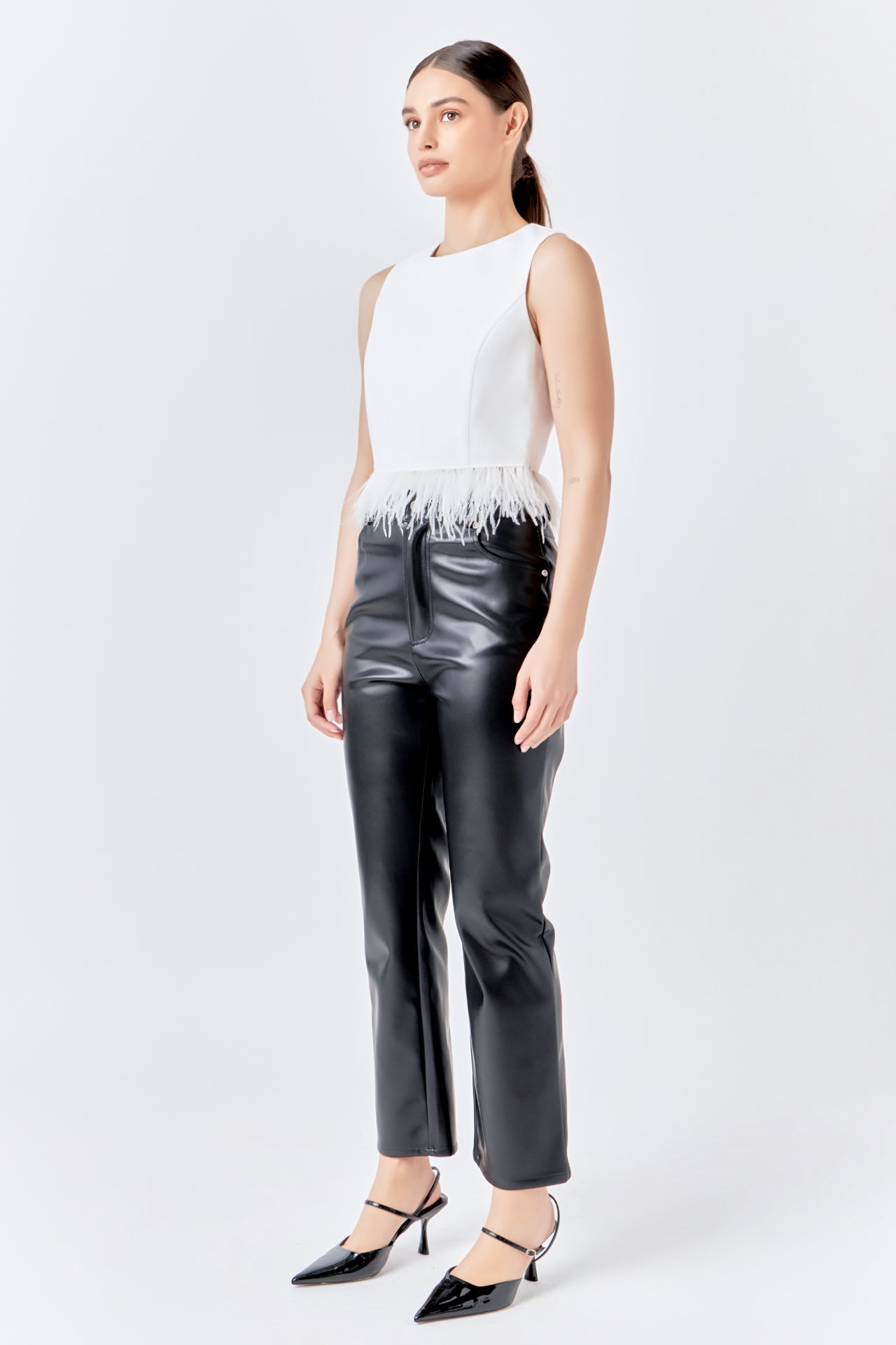 Feather Trim Tie Top