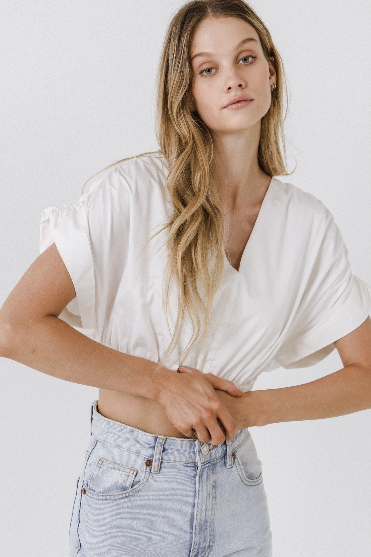 Cotton Drop Shoulder Crop Top