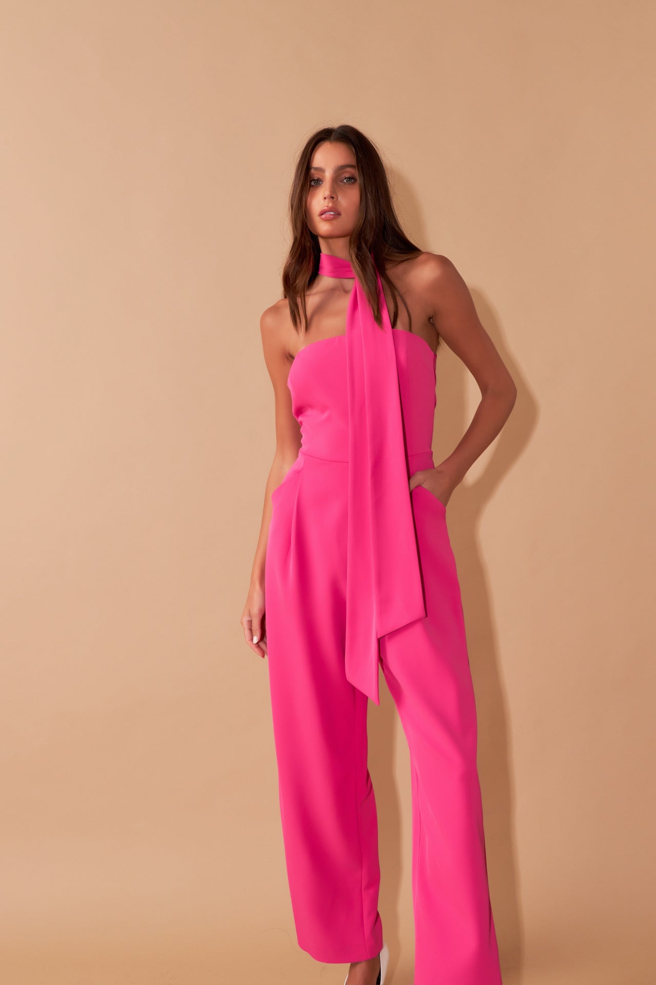 Front Tie Strapless Jumpsuit
