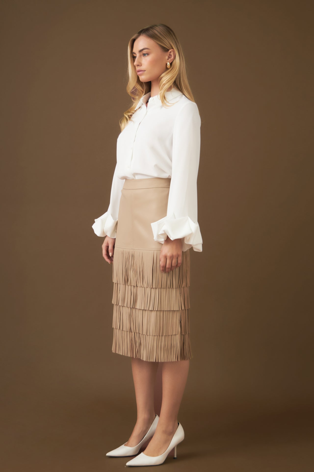 Pu Fringe Midi Skirt