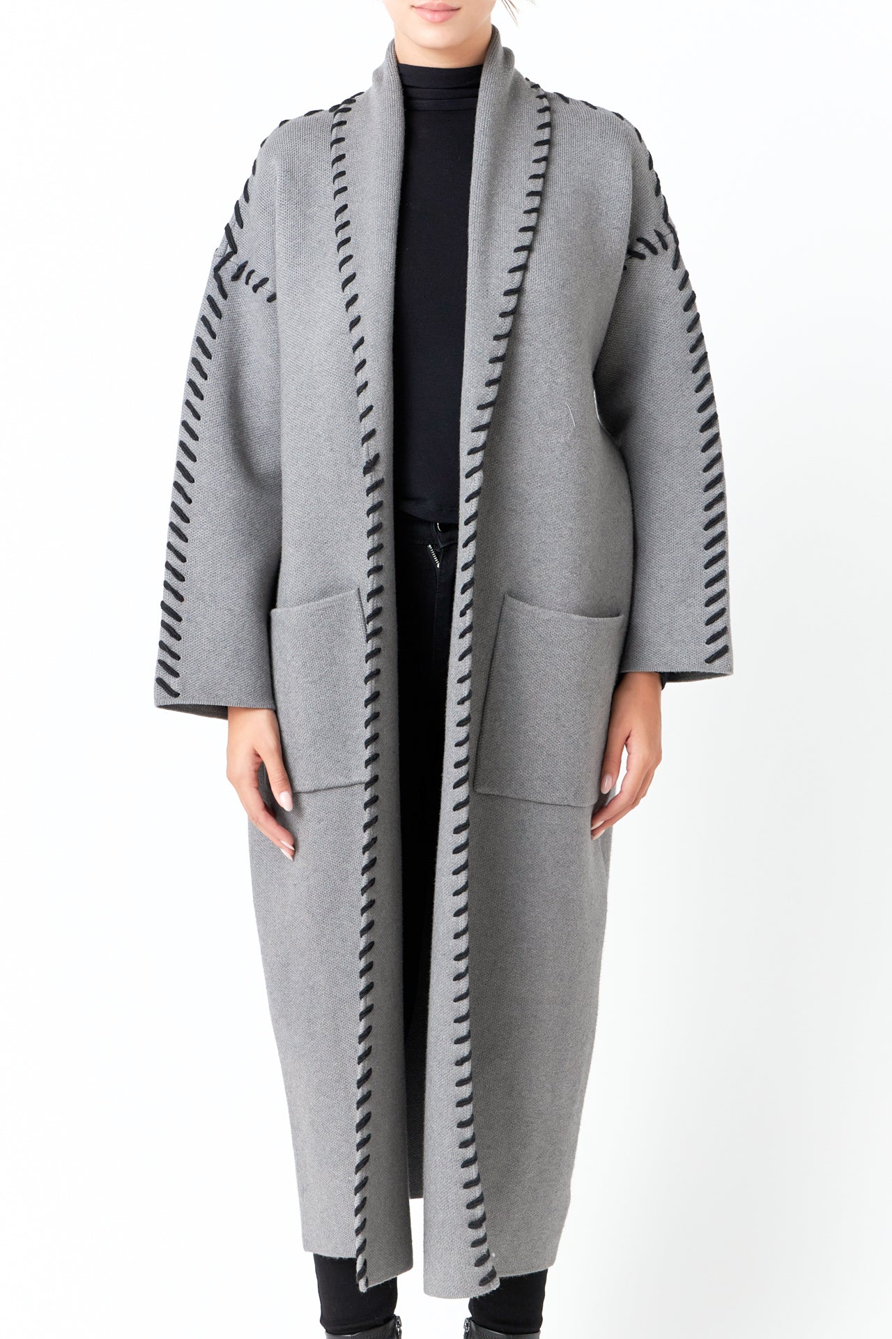 Whip Stitched Long Knit Cardigan